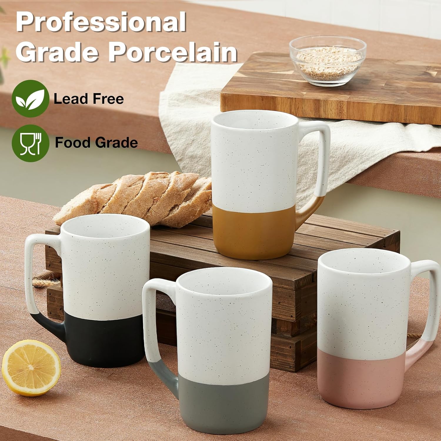 Large Ceramic Coffee Mug Set of 4, 16 oz Tea Cups with Handle, Porcelain Mug for Latte, Hot Tea, Cappuccino, Milk, Cocoa, Microwave & Dishwasher Safe Cups for Men Women Mug Lovers, Housewarming Gift