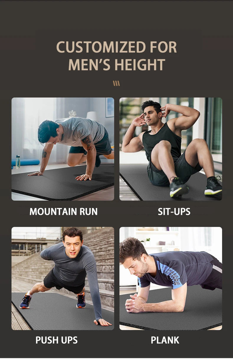 Longer Thicken Non-Slip Men's Fitness Mat High Density Exercise Yoga Mats For Gym Home Fitness Exercise Gymnastics